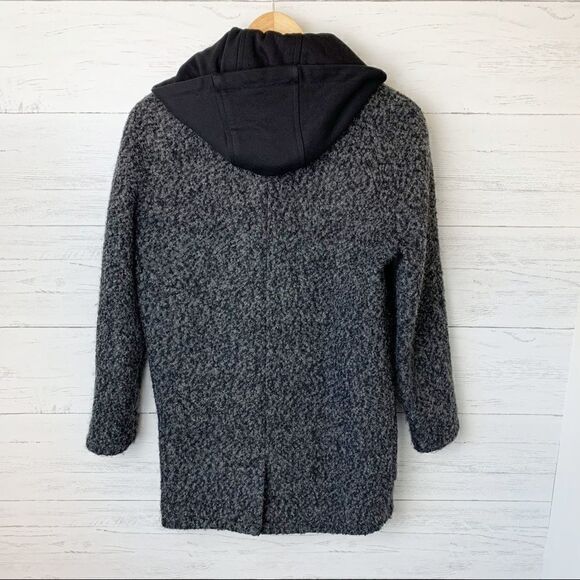ASOS Wool Blend Zip Front Marled Charcoal Coat Removable Hood 2XS - Picture 2 of 10